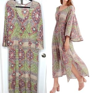 WORLD MARKET Boho Print Kaftan Maxi Dress XL Multicolor Kimono Caftan Cover-Up